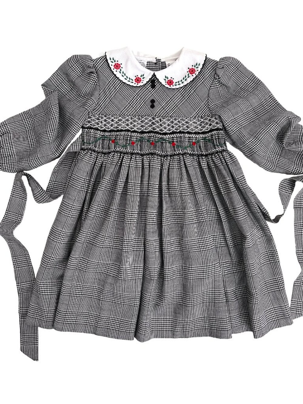 Vintage Sarah Louise Toddler Dress: Black & White Plaid, Hand Smocked - 3 Years